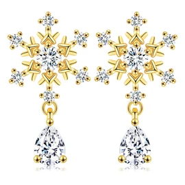 PDTU Snowflake Earrings, Christmas Earrings Snowflakes with White Cubic Zirconia, Silver/Gold Stud Earrings Snowflake for Women Girls for Christmas, Cubic Zirconia, Cubic Zirconia