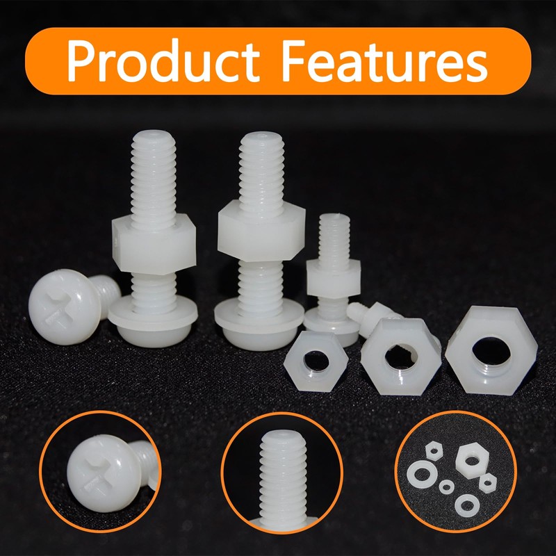 500 Pcs White Nylon Plastic Pan Round Head Screws Bolts