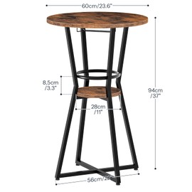 HOOBRO Round Bar Table, 2-Tier Counter Height Pub Table with Wine Glass Holder, Industrial Cocktail Table, for Small Space, Tavern, Living Room, Dining Room, Patio, Rustic Brown and Black BF62BT01G1