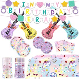 Bibihoho Guitar Party Supplies Set, Birthday Party Decorations with Banner, Gift Bags, Tablecloth, Plates,Napkins and Balloons