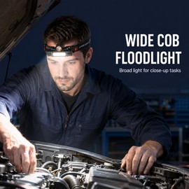 Q5 + COB LED Headlamp with Dual-Beam Lighting, Adjustable Tilt & Head Strap