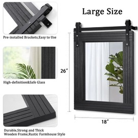 AAZZKANG Black Mirror Large 26"x18" Barn Door Rustic Mirror with Wood Frame Rectangle Decorative Bathroom Bedroom Farmhouse Mirror Wall Decor