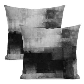 AEIOAE Black White Pillow Covers 20x20 Inch Set of 2,Grey Gray Abstract Art Throw Pillows Case,Modern Geometric Outdoor Decorative Square Linen Farmhouse Decor Cushion Covers for Home Sofa Bed Couch