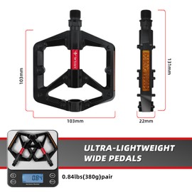 XpiriLab Road/MTB Bike Pedals - 9/16" Sealed Bearing Lightweight Aluminum Alloy Flat Platform Bicycle Pedals with Reflector for Road Mountain BMX MTB Bike
