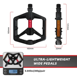 XpiriLab Road/MTB Bike Pedals - 9/16" Sealed Bearing Lightweight Aluminum Alloy Flat Platform Bicycle Pedals with Reflector for Road Mountain BMX MTB Bike