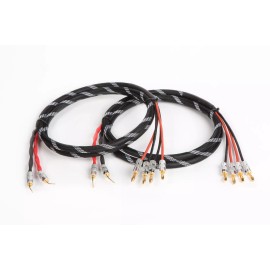 Canare 4S11 HI-FI Bi-Wire Speaker Cable Pair, Braided 2 Pin  to 4 Banana, 10 Ft.