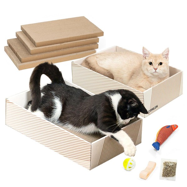 Conlun Cat Scratcher Box with 4 Scratching Pads&2 Separate Cardboard