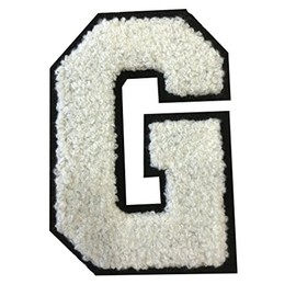 G - White ON Black Chenille 8" VARSITIY Alphabet Patches Ready to Iron-ON
