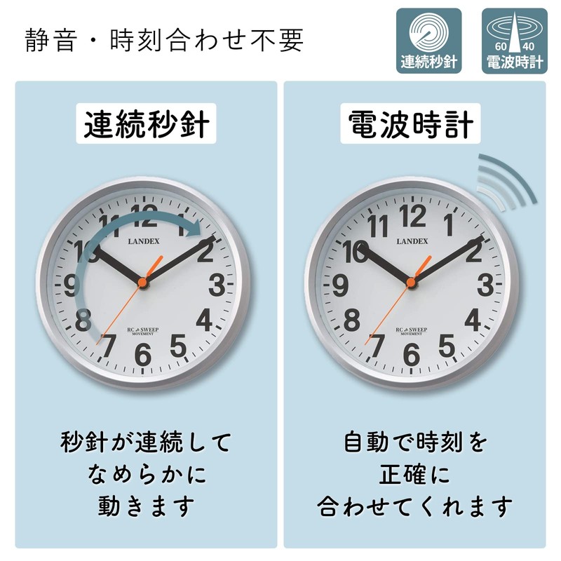 Landex YW9162SV Wall Clock, Radio Controlled, Analog, Mini Plus, Diameter