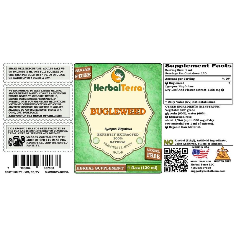 Bugleweed (Lycopus Virginicus) Glycerite, Organic Dried Leaves and Flowers Alcohol-FREE