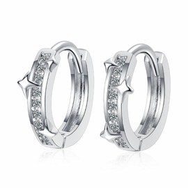 Earrings 925 Silver Hanging, Stella Earrings Hanging Silver Women's Hoop Earrings Silver Small 1 Pair Earrings Silver Hoop Earrings Girls Jewellery 12 mm, Brass, Cubic Zirconia