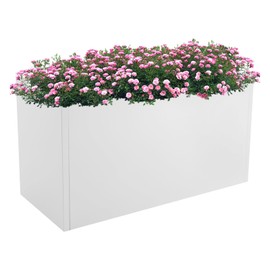 TFCFL Metal Rectangular Planter Box,Galvanized Steel Long Box Planter with with Removable Insert Shelf,Outdoor Tall Planters for Porch Patio Garden 38x16x20in (White)