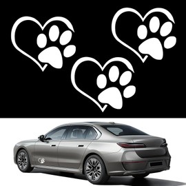 Car Decal, 4.33In x 3.66In Dog Paw Love Heart Stickers, Vehicle Decoration Stickers, Universal for Most Cars, Trucks and Vans (White #3 PCS)