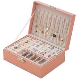 Mtianxy Women's Double Layer PU Leather Storage Case for Rings Earrings Bracelets Necklaces Jewellery Organiser Gift Box for Girls Women