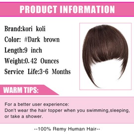 Clip on Bangs Real Human Hair Extensions Dark Brown Clip in Fringe Bangs with nice net Natural Flat neat Bangs with Temples for women One Piece Hairpiece (Dark brown)