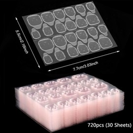 BFY 720pcs (30 Sheets) Nail Adhesive Tabs Nail Jelly Stickers Decals Waterproof Glue Tabs Double-Sided Press on Nail Sticker Super Sticky Fake Nail Glue Decals Transparent Flexible for Manicure