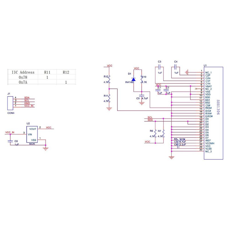 Haldzemo 0.96" OLED Display Module I2C IIC Serial 128X64 SSD1306