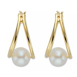 N/A GENUINE FRESHWATER PEARL DOUBLE HOOP GP EARRINGS 14K GOLD STERLING SILVER