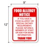 Honey Dew Gifts, Food Allergy Notice, 9 inch by 12