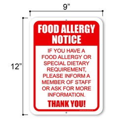 Honey Dew Gifts, Food Allergy Notice, 9 inch by 12 inch, Made in USA, Metal Sign Post, Warning Signs, Restaurant Signs, Bar Signs and Accessories, Food Truck Signs, Signs for Business, HDG-1490