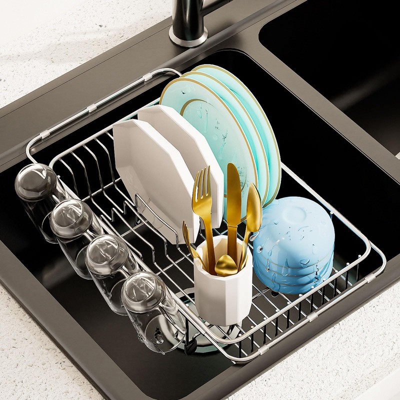 AIDERLY Dish Drying Rack in Sink Expandable Stainless Steel Kitchen