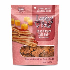 Loving Pets - Soft Chew Jerky (Bone-Shaped, Chicken, Bacon & Cheese Recipe) USA Made Dog Treats