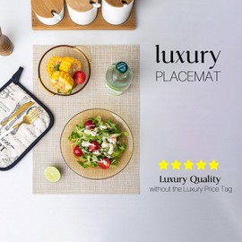 LEXMORE PVC Woven Placemats 8 PCS Wipeable Indoor/Outdoor Table Mats Washable Vinyl Place Mat for Dining Table, Set of 8-Beige