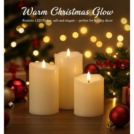 ANGELLOONG Flickering Flameless Candles, Realistic LED Candles with Remote and Timer, Set of 3 Battery Operated Candles for Room Fall Home Decor Wedding Christmas Decorations