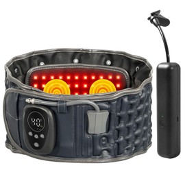 Faja Lumbar de Descompresión con Luz Roja y Calefacción, Masaje por Vibración, Cinturón Inflable con Bomba Eléctrica Inalámbrica para Alivio del Dolor de Espalda Baja, Talla Única 74-124 cm, Azul