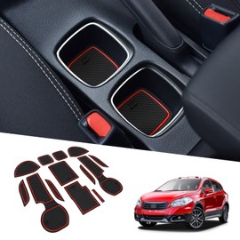 BIXUAN Compatible with Suzuki SX4 S-Cross 2014-2020 Non-Slip Centre Console Armrest Rubber Mat, Drink Holder Mat, Door Seam and Slot Mats