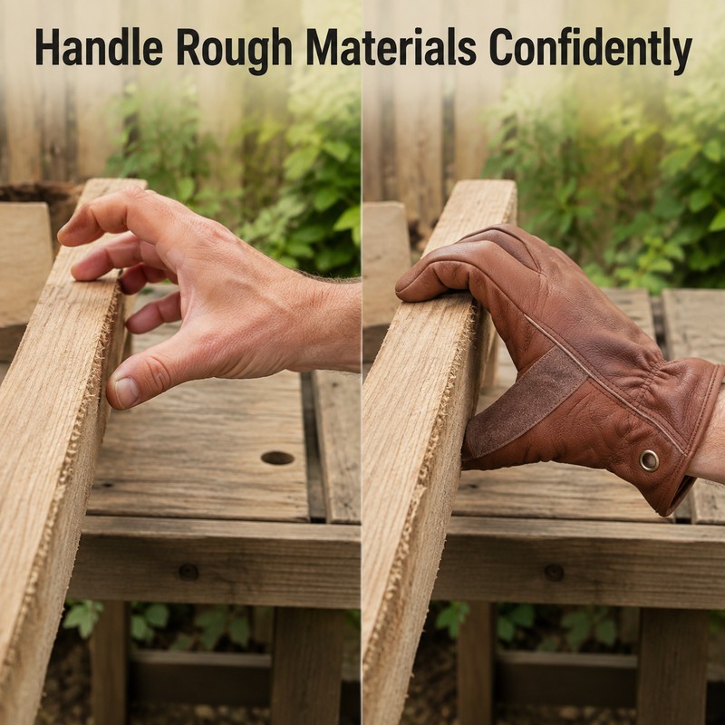 Retro Cowhide Leather Work Gloves – Reinforced Durable Utility Gloves