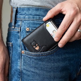 Leather ID Wallet for Men – Slim Card Holder with Superhero Face Cutout for Everyday Carry