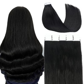 VINBAO Remy Tape in Hair Extensions Double Drawn 18 Inch Color Jet Black Real Human Hair Extensions Tape in 20Pcs 50 Gram Full Head Tape in Human Hair Extensions Thick End (tape#1-18Inch)