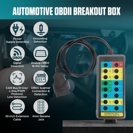 OBD2 Breakout Box Powerful OBDII Protocol Detector Communication/Power/Ground Detection Breakout Box 16-Pin CAN Breakout Box Automotive with OBD2 Scanner Connector, 4mm Banana Jack, 35-inch Cable