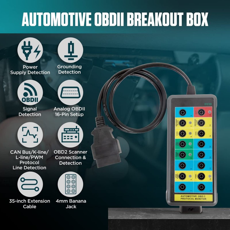 OBD2 Breakout Box Powerful OBDII Protocol Detector Communication/Power/Ground Detection Breakout