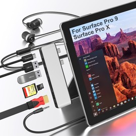Surface Pro 9 Docking Station,7 in 2 Triple Display Surface Pro 9 Accessories with 4K HDMI,USB-C Thunderbolt 4(8K Video+40G Data+100W Charge),2X USB3.0,SD/TF Card Slot,3.5mm Audio for Surface Pro 9/X