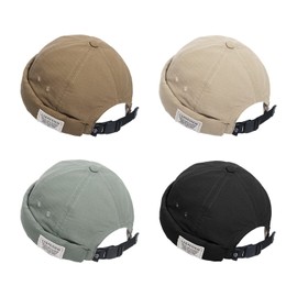 Croogo Brimless Caps for Men Women Retro Docker Hat No Brim Hats Rolled Cuff Harbour Hat sual Sailor Hat,Beige-GD43