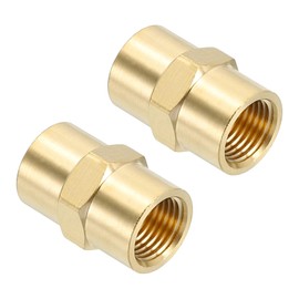 PATIKIL 1/8" x 1/8" Brass NPT Coupler, 2 Pack Female Hex Head Pipe Fitting Coupling for Home Plumbing Pipes Shower Head Bases Coupling, Gold