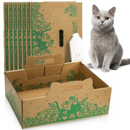 WUWEOT 8 Pack Disposable Cat Litter Boxes, Leakproof Double Layer Cardboard Cat Litter Pan, Foldable Portable Small Pet Liner Tray with Scoop for Travel, 15.8 x 11.7 x 5.8 Inch