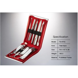 (THREE SEVEN) Travel Manicure Pedicure Grooming Kits Set Feet Hand & Nail Tools TS-970C (Total 9pcs) (Red)