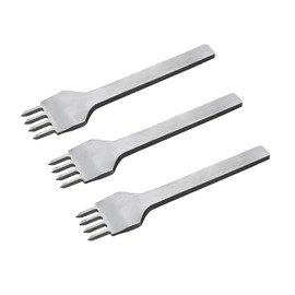 Leather Chisel Set 3 Pieces 4 Prong Steel Leather Craft Row Hole Punch for DIY Leather Craft - 5mm