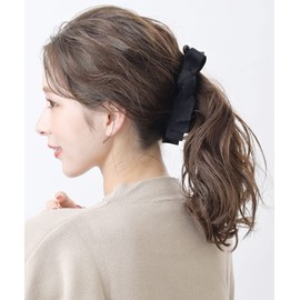 VINGTAINE H-895-BK Suede Asymmetric Ribbon Banana Clip Hair Clip Hair Accessory Black