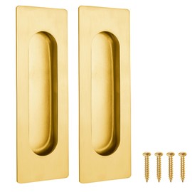 Malimali 4.72 Inch Recessed Finger Flush Pulls for Kitchen Cabinet Door Closet Door, Sliding Cupboard Door Handle, Brushed Gold Stainless Steel Rectangular Door Pulls Replacement Hardware(2 Pack)
