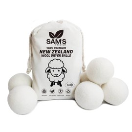 SAM'S PREMIUM Wool Dryer Balls, Reduces Wrinkles, Saves Drying Time by 30%, 100% Natural New Zealand Wool, Reusable, Energy Saver. XL 70MM Size Balls