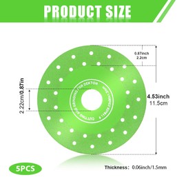 5pcs Diamond Rock Slab Grinding Disc Set Diamond Saw Blades Vacuum Brazed Ultra-Thin Multi-Pore Abrasive Discs for Cutting Porcelain, Glass, Ceramic Tile, Granite (Size:4.5'')