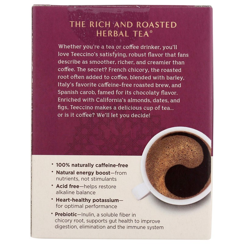 Teeccino Hazelnut Roasted Herbal Tea - Caffeine Free, Prebiotic, 3x
