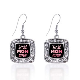 Inspired Silver - Best Mom Ever Silver Dangle Earrings for Women - Square Charm Earrings French Hook Drop with Cubic Zirconia - Women's Dangly Earrings Jewelry Gift with Velvet Pouch