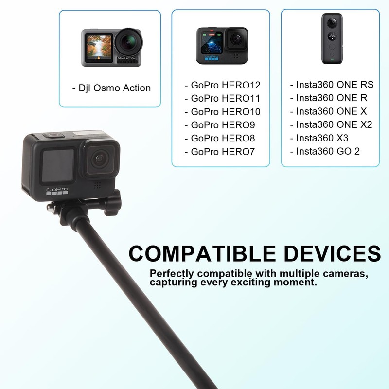 26cm exteded to1.2m (3.9ft) Long Invisible Carbon Fiber Selfie Stick