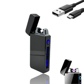 NIVEK Electric Lighter Rechargeable Lighter, Double Arc Lighter, Windproof Flameless, Metal Lighter USB LED Light Indicator (Nickel Gray)