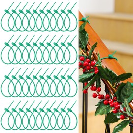 Roowest 100 Pcs Christmas Garland Ties 9'' Green Flexible Adjustable Decorative Silicone Soft Banister Ties Reusable Garland Straps for Railing Stairway Wreath Light Craft Wrapping Home Decor